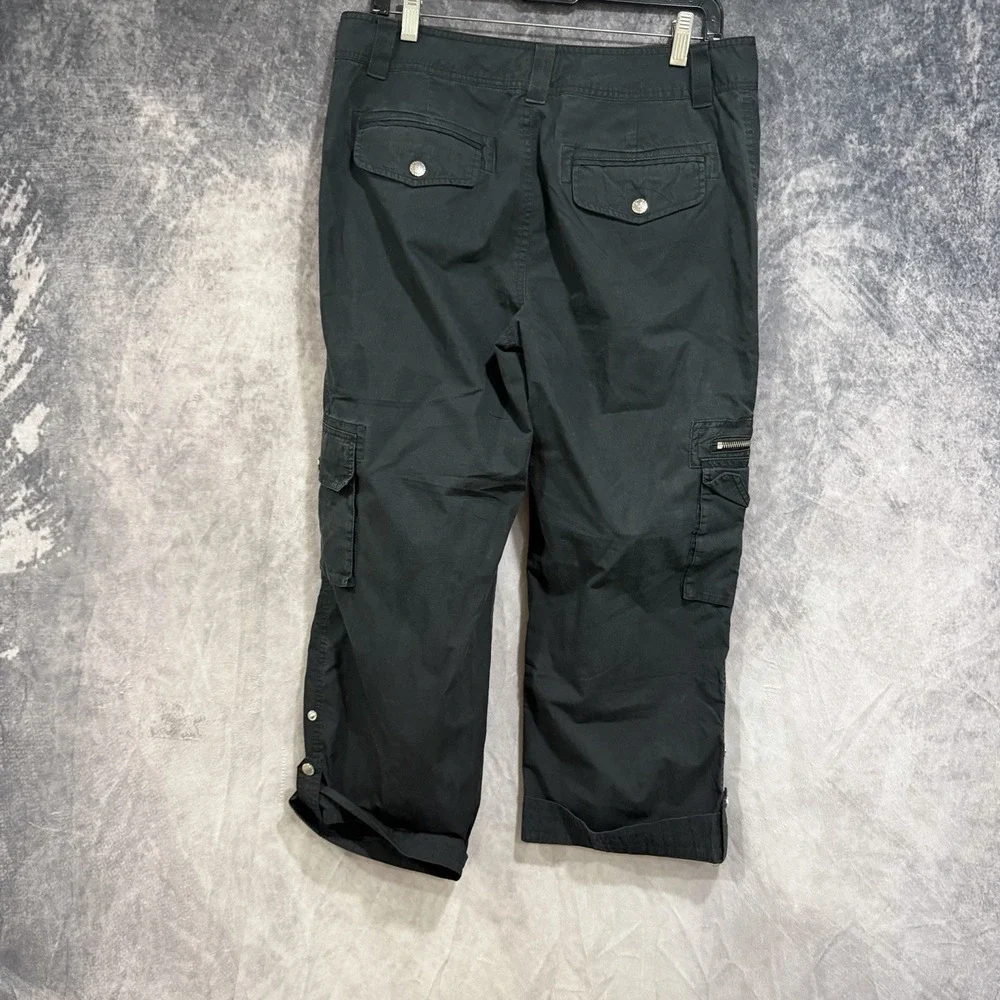 lauren ralph lauren Women's Black Cargo Crop Pants Pockets Button Up Hem 8